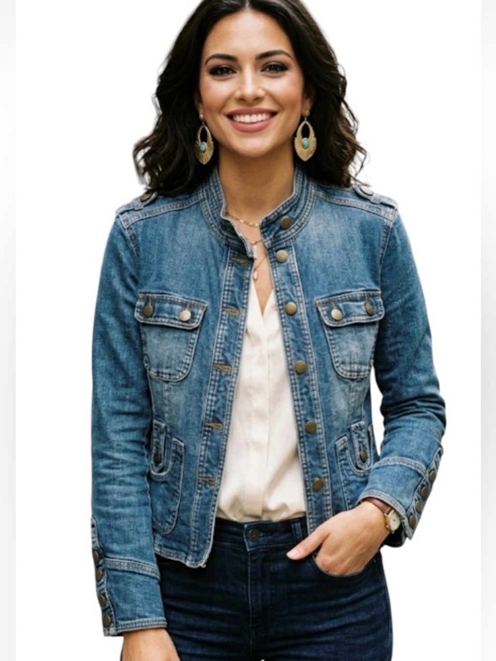 Monte Carlo Blue Denim Jacket Cotton Casual Utility Style Size: Medium